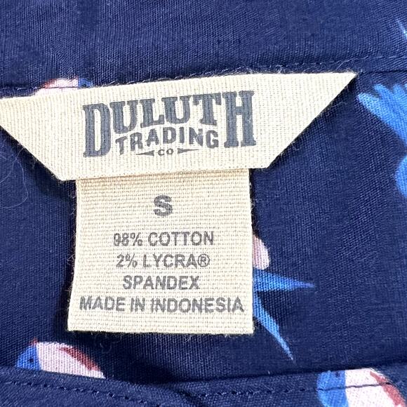 Duluth Trading Co Button Up Novelty Bird Print Tunic Shirt Dress Blue Womens - Picture 9 of 10